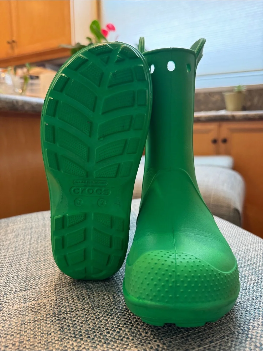 CROCS Kids Bright Green Pull-On Rain Boots with Handles